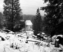 Vista da cabana do Sr. Hubbard em Port Orchard, Washington, onde ele escreveu “Excalibur”, em 1938; fotografia por L. Ron Hubbard.