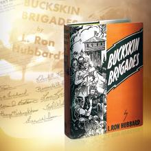Eerste editie van L. Ron Hubbard van zijn roman Buckskin Brigades, die in juli 1937 werd uitgegeven.