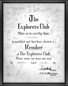 Het certificaat van L. Ron Hubbard's lidmaatschap van de Explorers Club. 
